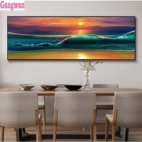 Diy 5d Square Round Diamond Painting Full Drill Blue ocean waves Cross Stitch Mosaic Home Decor Embroidery sunrise Diamond Art