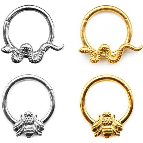 Snake Nose Ring bee Septum Clicker Helix Piercing Ear Cartilage Daith Hoop body Piercing for women men 316L Surgical Steel