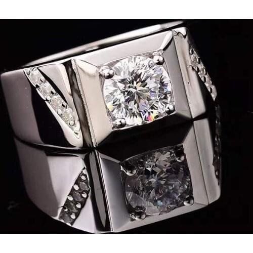 1-2ct S925 Sterling Silver Platinum Plated Men Ring D Color Male Moissanite Rings VVS Fine Jewelry Pass Diamond Tester