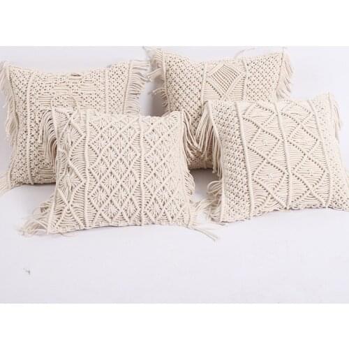 Boho Pillow Case Cotton Rope Macrame Hand-woven Throw Pillow Covers Decorative Cushion Cover For Sofa Bed Chair Home Decor