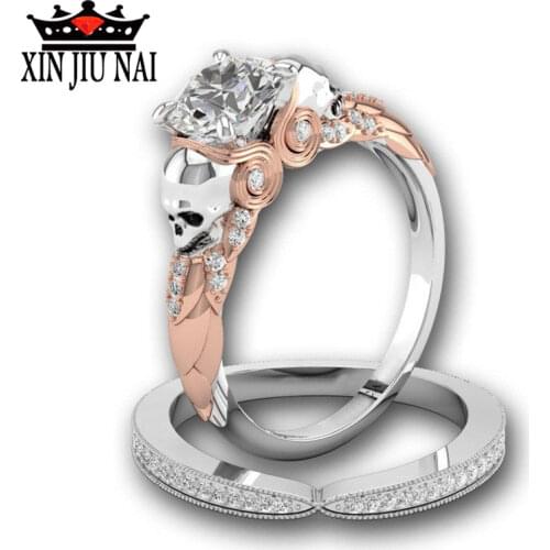2020 New two-piece set personality fashion creative feather skull female carat diamond ring couple suit women jewelry party gift