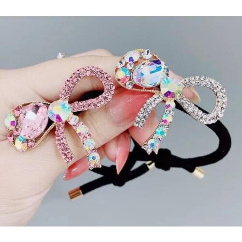 New Rhinestone Bowknot Hair Rope Female Crystal Fashion High Bullet Rope Rubber Band