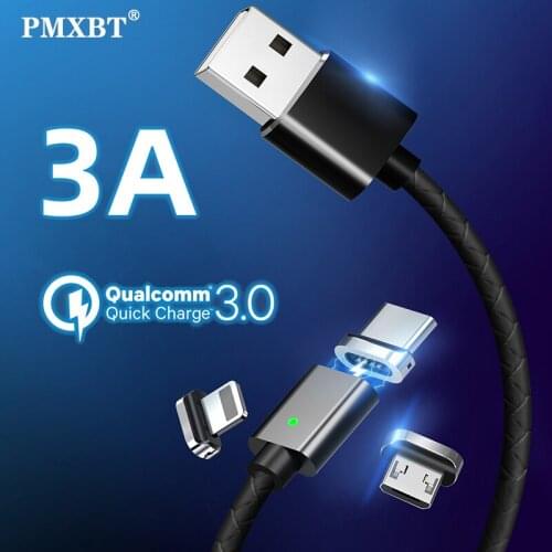 PMXBT Magnetic Micro USB Type C Cable For Samsung S9 S8 Xiaomi Mi 9 Mobile Phone 3A Fast Charging Magnet Charger Data Cable Cord