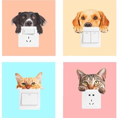Cartoon Cute pet Cat and Dog Switch stickers PVC Wall Sticker Switch socket decoration Bedroom Home Decor Decals Socket paste