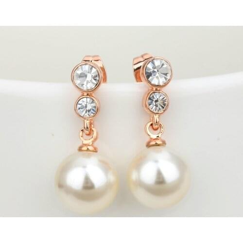 Imitation Pearl Drop Earrings For Women Zircon Rose Gold Color Wedding Bride Female Earings Fashion Jewelry 2021 E326