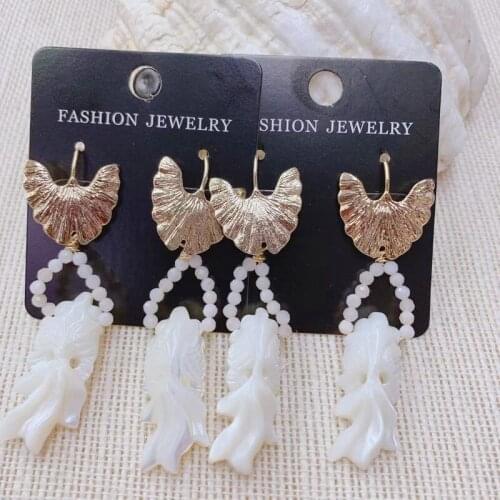 Handmade Natural Shell Earrings For Women GoldFish Shell Trendy Dangle Earring 3Pairs Earring Wholesale