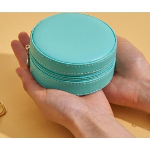 Jewelry Box Waterproof Portable Lightweight Exquisite Round Shape Jewelry Storage Holder Women Faux Leather Storage Boxes