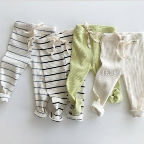 Spring Korean Childrens Pants Baby Boy Girl All-match Candy-colored Threaded Elastic Leggings Childrens Pants