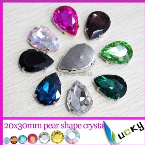 Top quality 36pcs 20x30mm pear shape sharp back crystals with settings all colors available jewellry rhinestones strass
