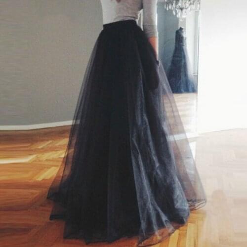 Women Elegant Tulle Mesh Skirt Elastic Waist Casual Long Skirts Office Lady Spring Autumn Wedding Party 2021 Female Clothing