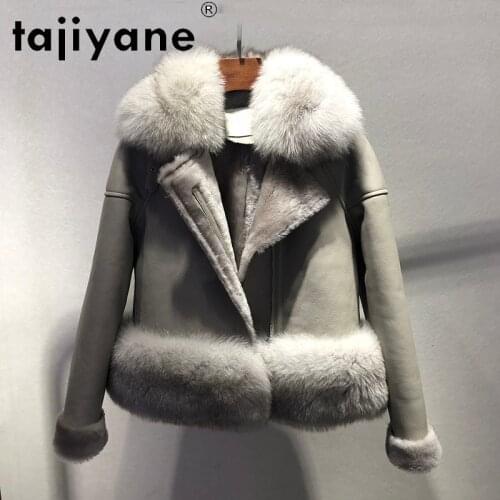 Tajiyane Genuine Leather Jacket Womens Sheepskin Coats Woman Real Wool Women Coat Fox Fur Collar Jackets Mujer Parkas TN1656