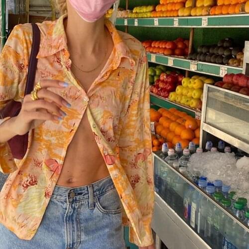 Autumn Spring Clothes Streetwear Female Fashion Shirt Top 2000s Vintage Women Shirt Button Long Sleeve Blouse Y2K Aesthetic