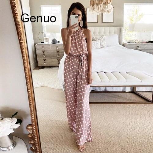 2020 Summer Polka Dot Sleeveless Jumpsuits Women Casual Loose Maxi Rompers Comfortable Salopette Femme