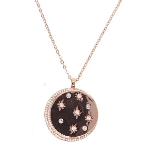 2021 Gold Filled Star Signet AAA+ Cz Paved Moon Star Coin Pendant Necklaces For Women Geometric Simple Classic Fashion Jewelry