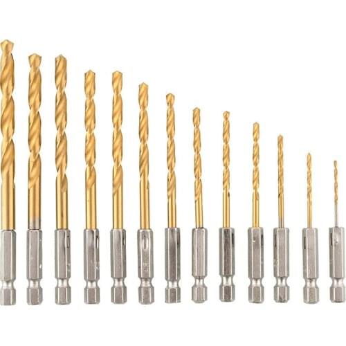 13pcs HSS High Speed Steel Titanium Coated Twist Drill Bits Shank Set 1.5-6.5mm