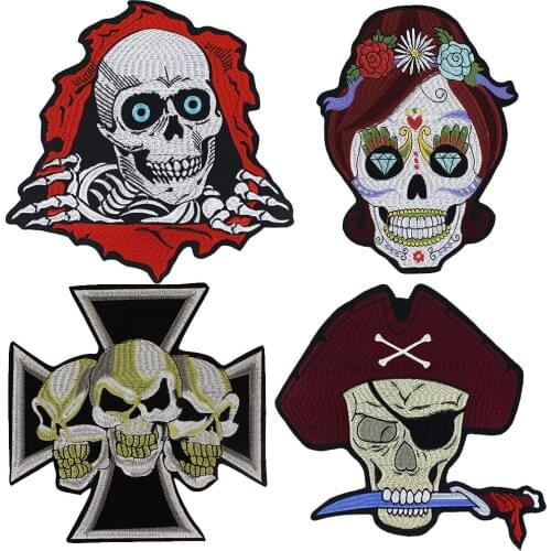 2Piece Punk Motorcycle Skull Iron on Embroidery Applique Patches Clothes Jacket T-shirt Patch TH1468