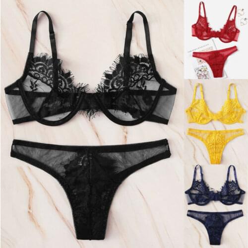 2PCS Women Sexy Lingerie sets See-through Lace Babydoll Unpadded Bra HIgh Waist G-String Thong Nightwear Underwear Exotic Sets