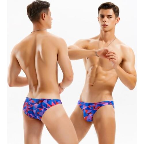 2021 Blue print low waist sexy tight men beach swimwear men swim briefs surf swimsuits gay bikinis men pool sports bathing suits