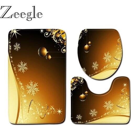 3pcs Christmas Bathroom Mat Non-Slip Bathroom Pedestal Rug Lid Toilet Cover Bath Mat Set Bathroom Rug Toilet Foot Pad Bath Mat
