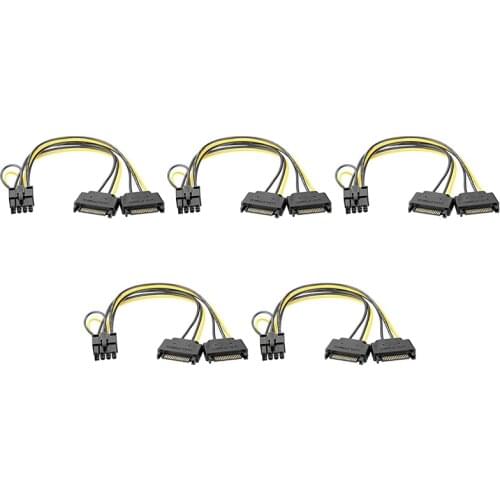 5 Pcs Graphics Card Power Adapter Cable Dual SATA 15Pin Revolution 8PIN GPU Power Adapter Cable for Bitcoin Mining 20cm