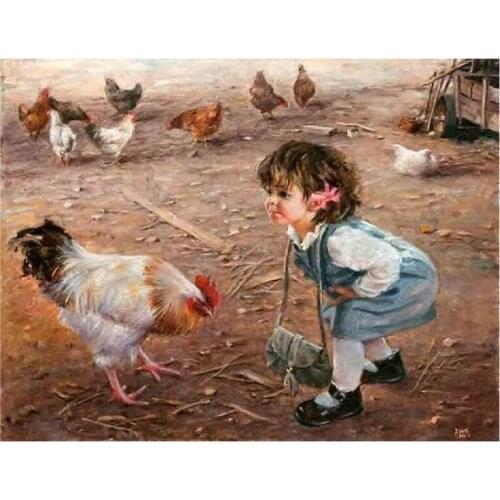 5D Diy Diamond Painting Girl and chicken Cross Stitch diamond Embroidery Rhinestone Full Square Round Drill Home DecorZP-3584