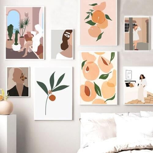 Abstract Girl Plant Fruit Leaf Nordic Posters And Prints Wall Art Canvas Painting Wall Pictures For Living Bedroom Room Decor