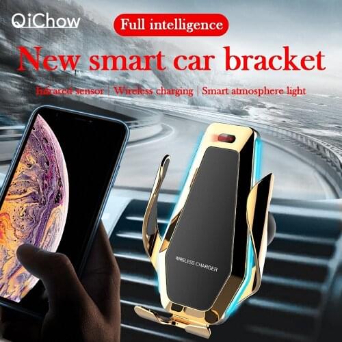 P10 Automatic Clamping Car Phone Holder With LED Light 10W Car Fast Qi Wireless Charger For iPhone X 8 XS Max Samsung S10 S9 S8