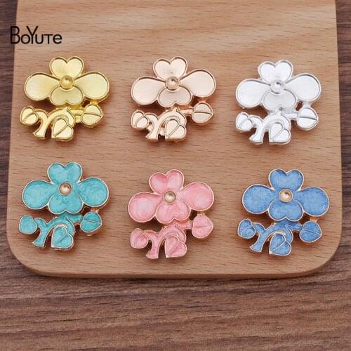 BoYuTe (20 Pieces/Lot) 26*28MM Dripping Oil Flower with 6 Loops at Back DIY Handmade Alloy Headwear Accessories