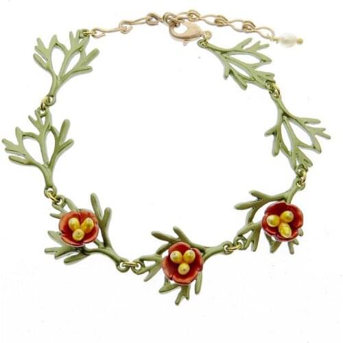 Factory direct production and processing Vintage wholesale jewelry antique pearl poppy flower green paint Bracelet