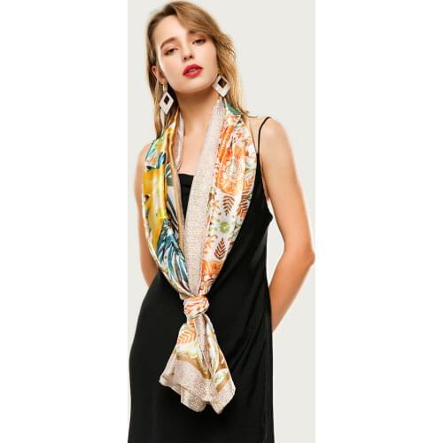 Floral Pattern Design Silk Scaf Fashion Street Bright Head Scarf Print Foulard Soft Blanket Wrap [5001]