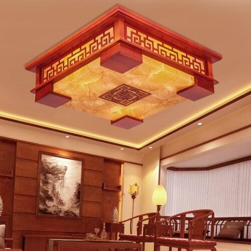 Chinese style Wooden ceiling lamps LED Pendant light bedroom living room lights sheepskin lamps lighting rectangular ZS78