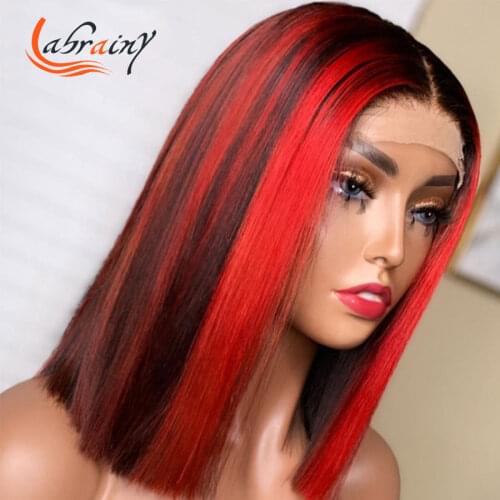 Highlight 99J Red Bob Hd Transparent Lace Front Wig Ombre Burgundy Honey Blonde Short Cut Human Hair Wigs For Women Pre Plucked