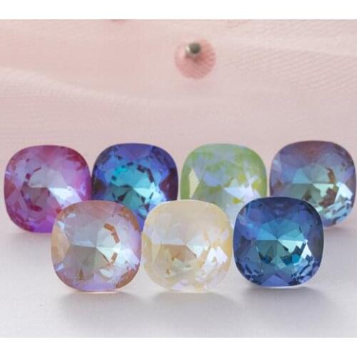 K9 Mocha AB 12mm 40pcs Fat Square Glass Crystal Fancy Stone Pointback Classicial Square Rhinestone Jewelry Beads No Holes