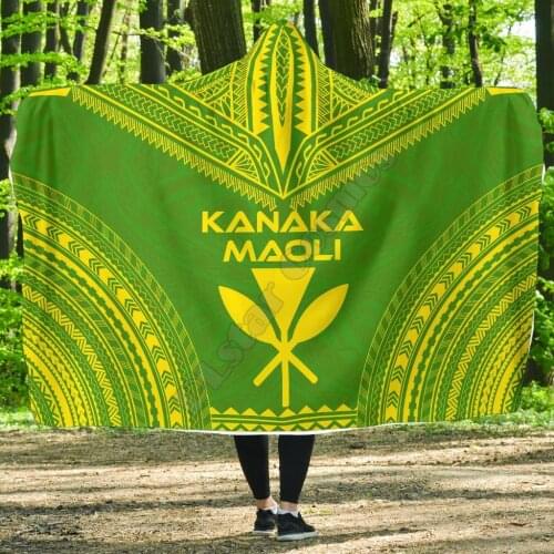 Kanaka Maoli Flag Polynesian Chief Hooded Blanket 3D printed Wearable Blanket Adults Kids Various Types Hooded Blanket