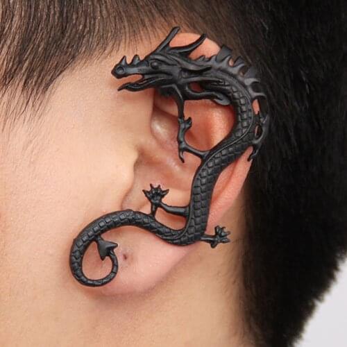 Novelty Statement Ear Wrap Cuff Vintage Punk Alloy No Pierced Ear Clip Gold Black Large Dragon Earring For Men Women Jewelry