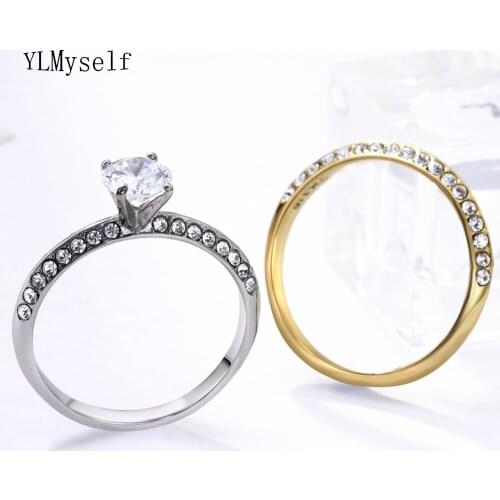 2pcs sets wedding ring 316l Stainless Steel Jewelry & Accessories engagement crystal jewellery Titanium Steel rings for women