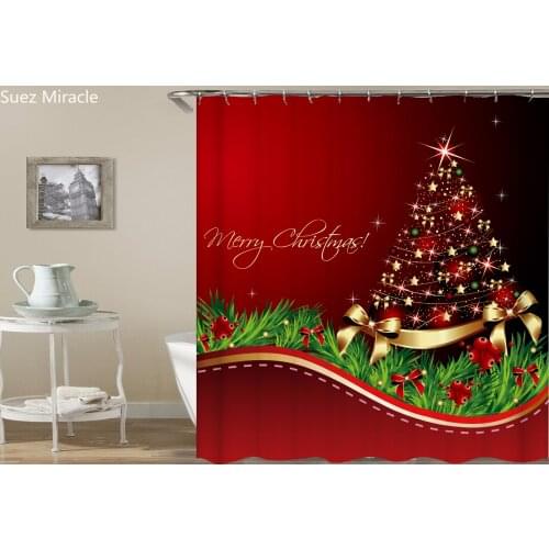 Red golden Bling Christmas tree Merry Christmas home decor waterproof Bathroom Shower curtain