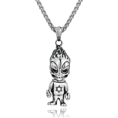 Stainless Steel Star of David Little Evil Doll Pendant Necklace Jewelry Gift For Him with Chain