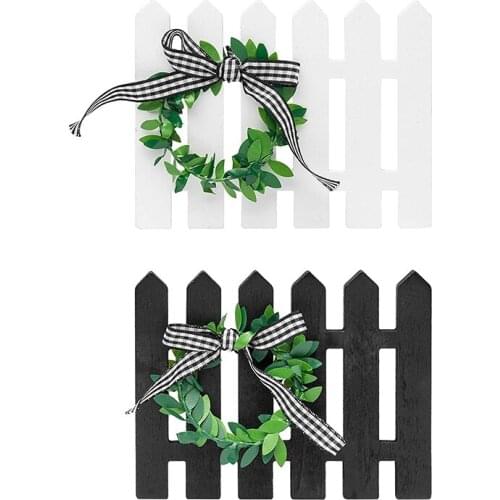 Hot Sale 2Pcs Farmhouse Wooden Picket Fence Tiered Tray Decoration Frame Black&White Plaid Mini Wooden Fence Shaped Sign Decor