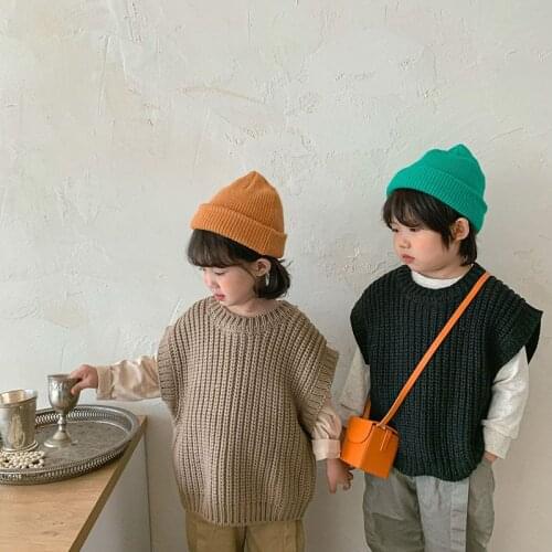 MILANCEL 2021 Autumn Kids Clothes Solid Vest Korean Children Outwear Girls Sleeveless Casual Boys Knitting