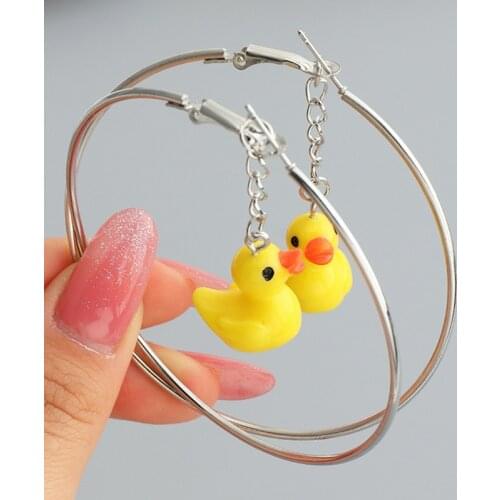 Cute Little Yellow Duck Earrings For Women Mushroom Big Hoop Earring Girl Dangle Hoops Ear Ring Circle Loop Brincos Jewelry Gift