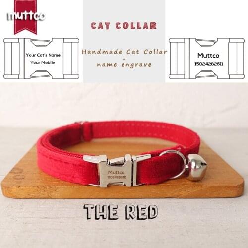 MUTTCO Retailing engraved self-design personalized cat collars THE RED handmade collar 2 sizes UCC107