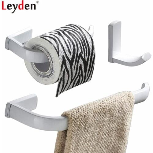 Leyden 3pcs Bathroom Accessories Set White Brass Wall Mounted Towel Ring Holder Toilet Paper Holder Clothes Towel Hook