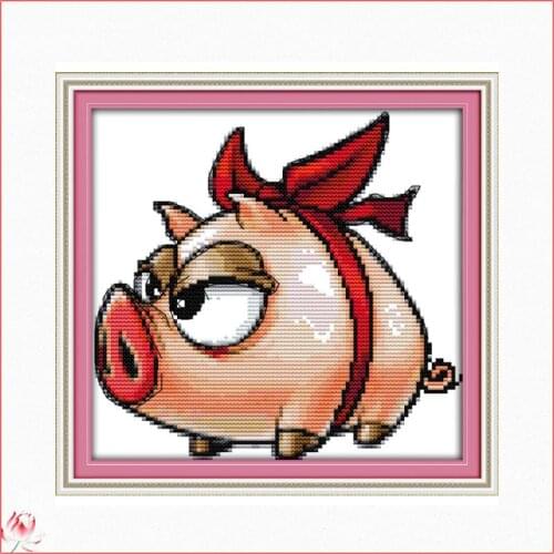 Big Eyes Pig Cross Stitch Kit 14CT 11CT Canvas Printed Fabric Embroidery Kit DIY needlework Sewing Set Home Decoration Painting