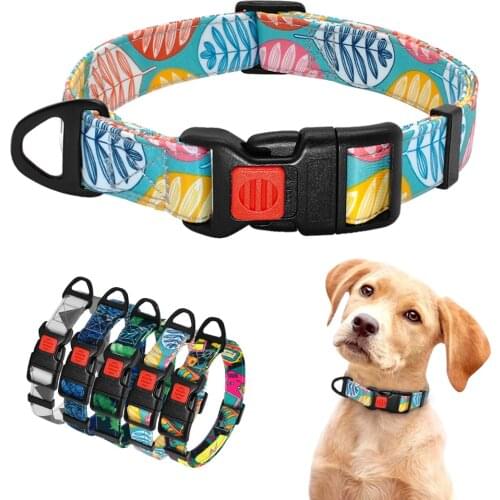 Fashion Nylon Dog Collar with Safety Buckle Soft Printed Pet Collar Adjustable for Chihuahua Pitbull Small Medium Large Dogs