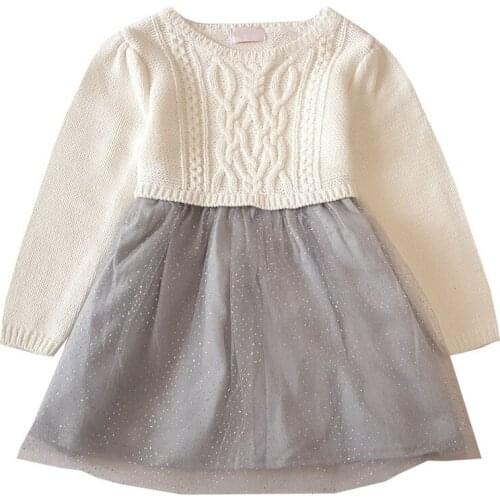 New Baby Girls Dress Spring Autumn High Quality Knitted Sweater Mesh Dress For Girl Kids Clothing Fashion Princess Dress 2020