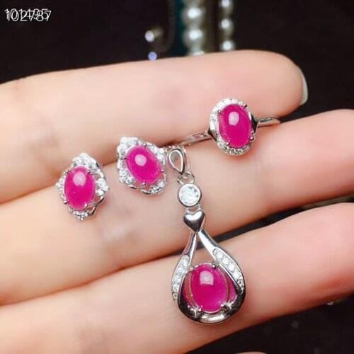 New Design Ruby jewelry set Natural Real Ruby 925 sterling silver 1pc Ruby pendant,1pc ruby ring,2pcs ruby Earring