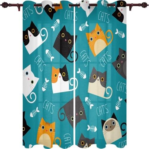 Cartoon Cute Cat Window Curtains Home Decor Curtains for Living Room Bedroom Items Christmas Curtains