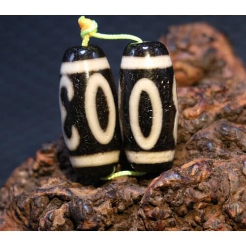 A pair of LKbrother Talisman Treasure Magic Power Tibetan Agate 2 Eye Ruyi As You Wish totem dzi bead Good Quality