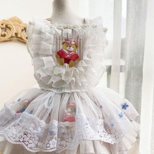 Dog Dress Flower Skirt Spring and Autumn Bichon Pomew Cute Fluffy Skirt Cat Teddy Summer Thin Princess Skirt Miniature Pinscher